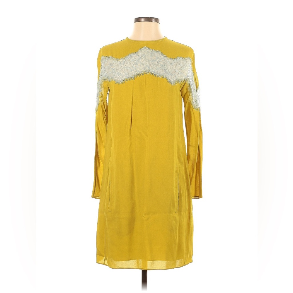 Carven Mustard Yellow Dress with Lace Detail